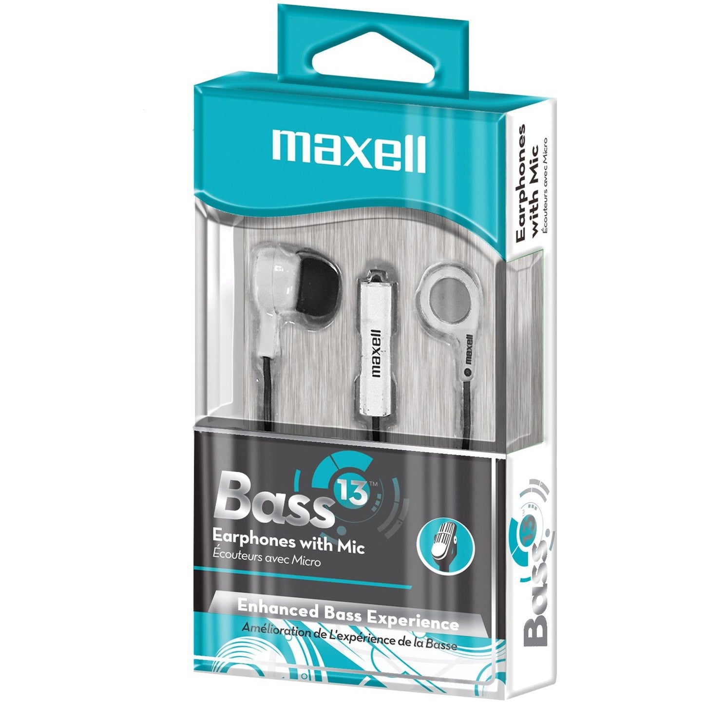 Maxell 199725 Bass 13 Heavy-Bass In-Ear Earbuds w/Microphone (White)