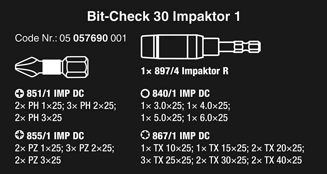 Wera 05057690001 Bit-Check 30 Impact Ready Diamond Coated Tips (30-Piece Set)