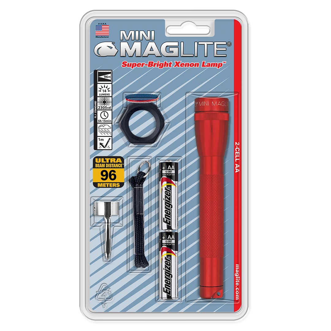 MAGLITE M2A03C Xenon 2-Cell AA Flashlight Combo Pack, Red