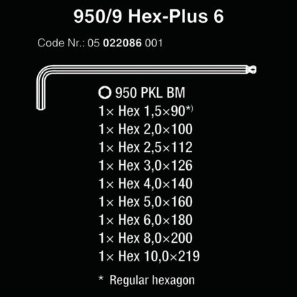 Wera 05022086001 Metric L-Key Hex-Plus Set (9 Piece Set)