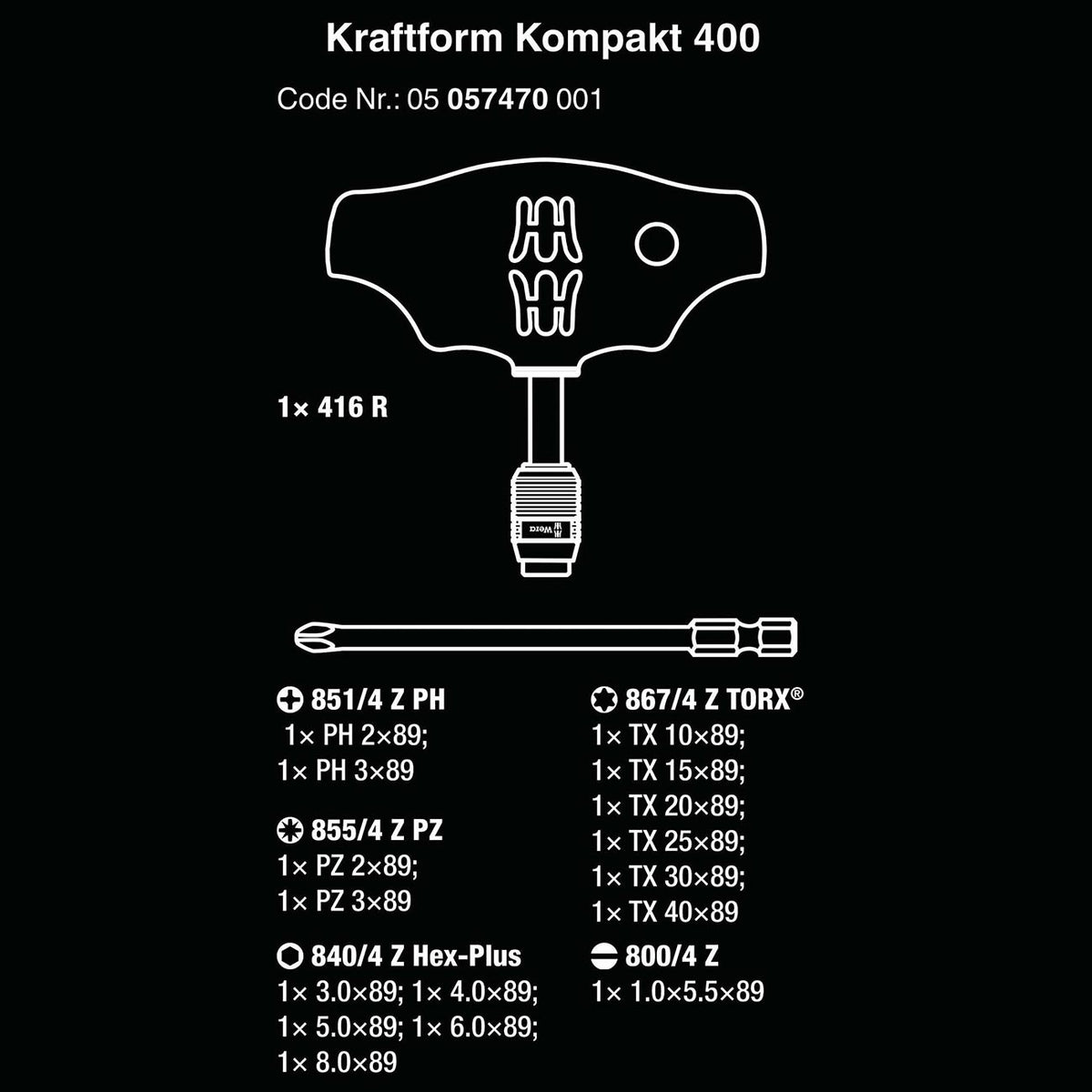 Wera 05057470001 Kraftform Kompakt 400 for Bicycles & E-Bikes (17 pieces)
