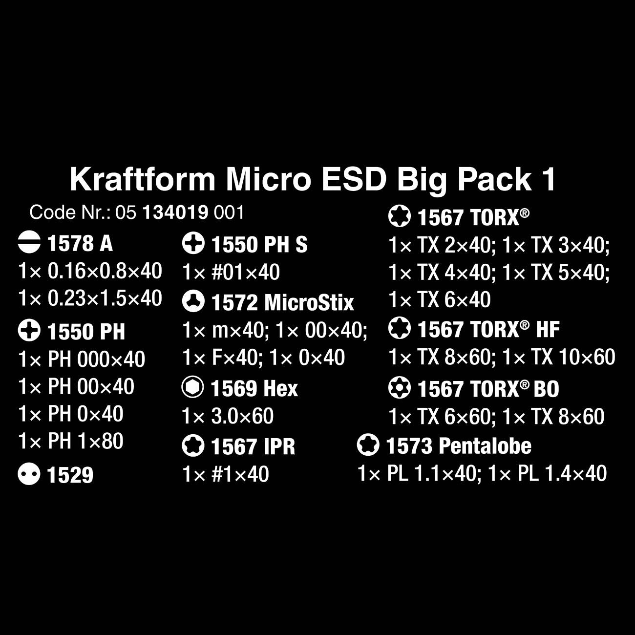 Wera 05134019001 Kraftform Micro ESD Big-Pack 25 piece set for electronics