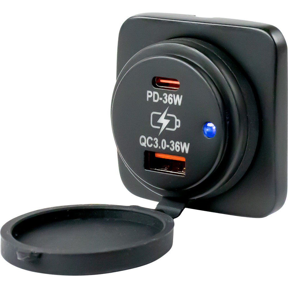 Sea-Dog USB A / USB C Square Surface Mount Power Socket 426531-1