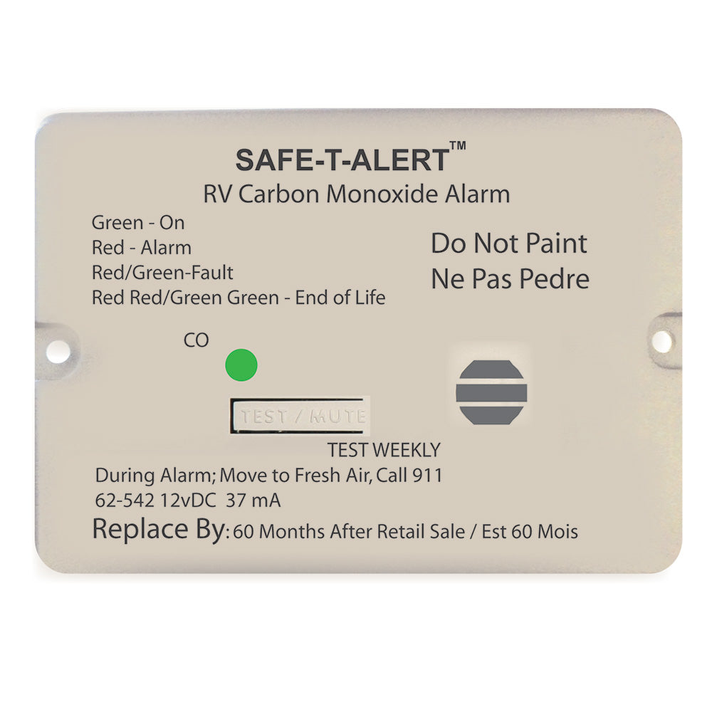 Safe-T-Alert 62 Series Carbon Monoxide Alarm 12V RV Flush Mount, White 105522