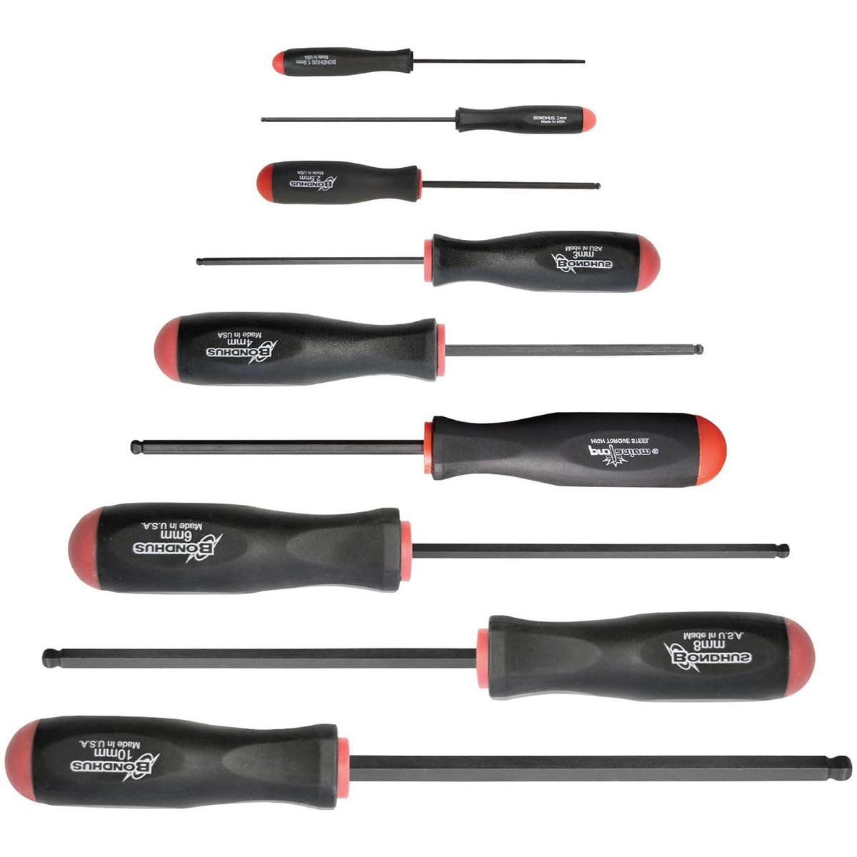 Bondhus Balldriver Metric HEX Ball End Screwdrivers 1.5mm to 10MM (9pc) 10699