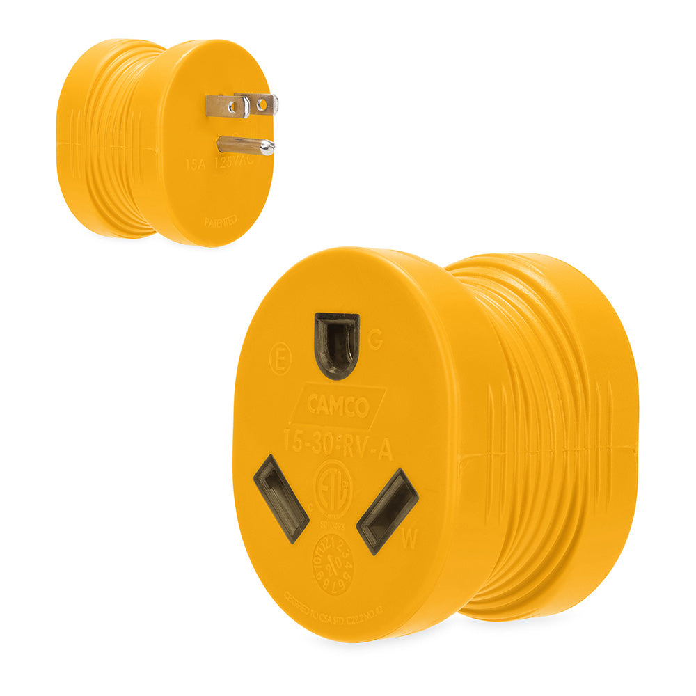 Camco Power Grip RV Adapter 15A Male/30A Female 108603
