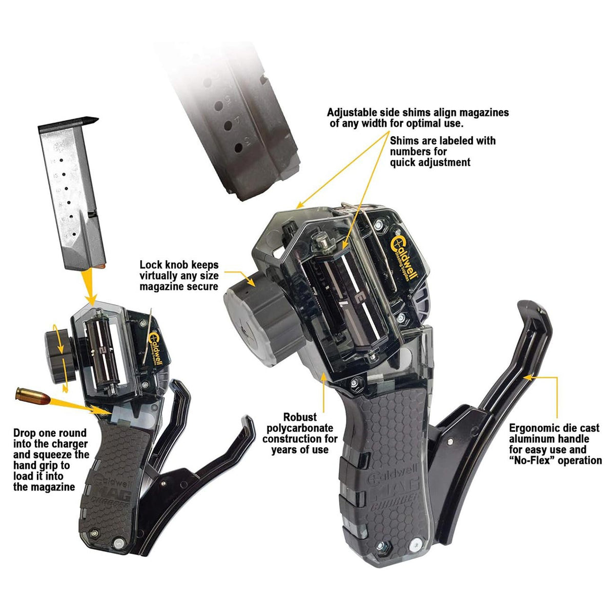 Caldwell Mag Charger Universal Pistol Loader w Adjustable Mag and Multi-Caliber