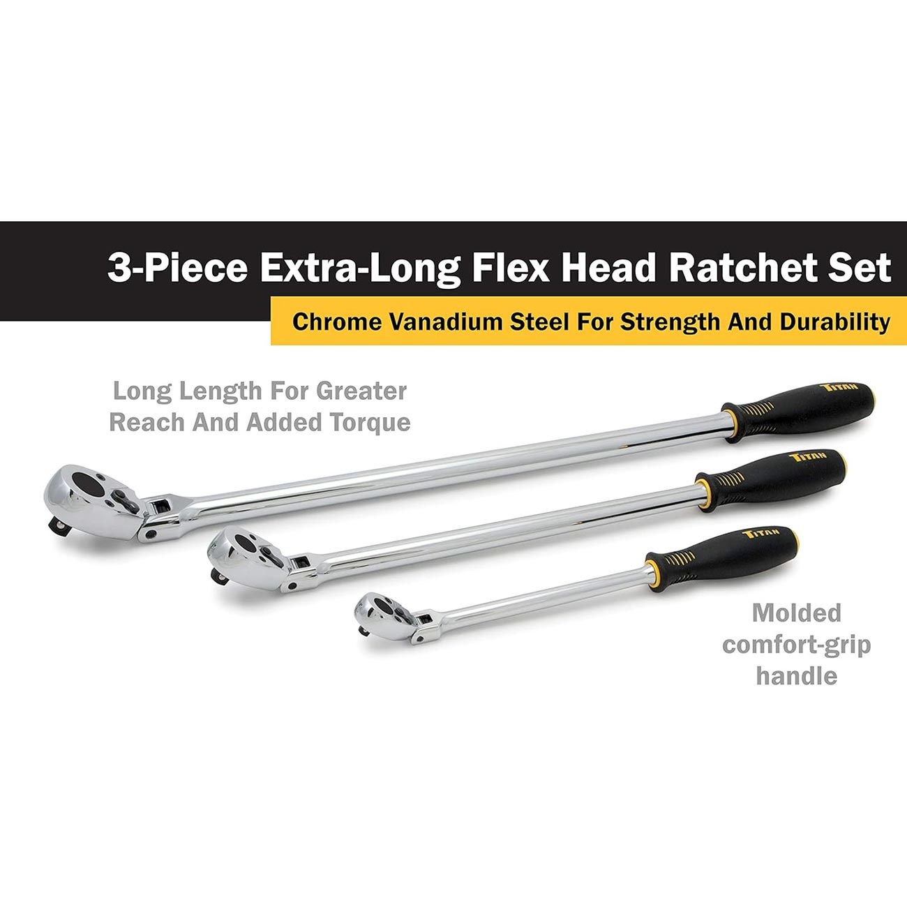 Titan Extra Long Flex Head Ratchet Set (3-Piece Set) 11303TITAN