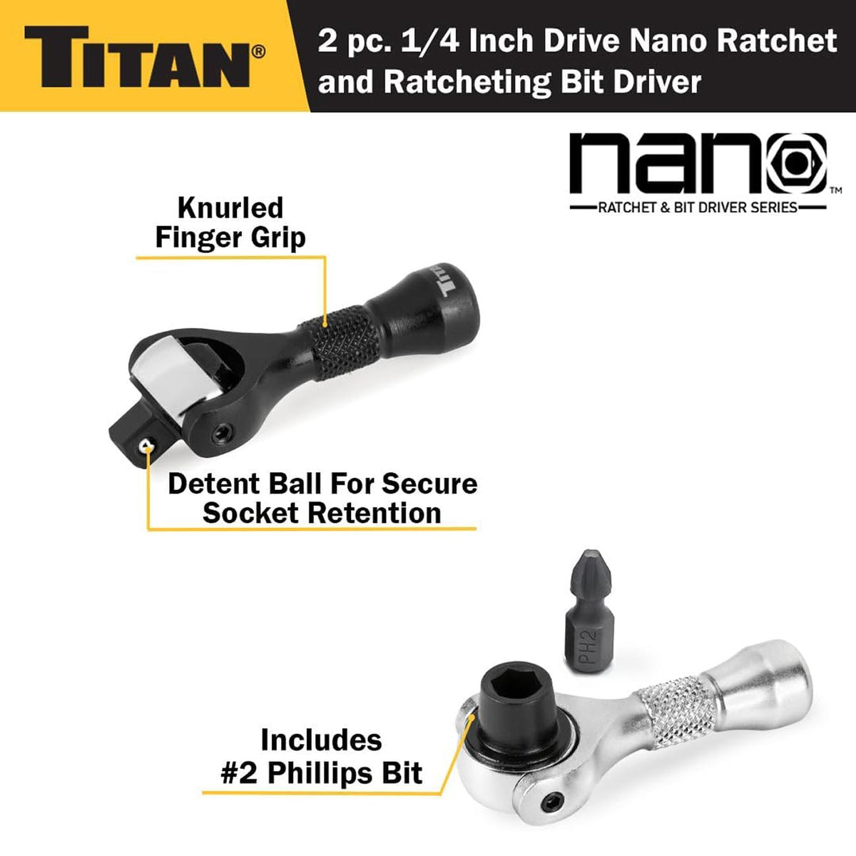 Titan 1/4" Drive 90-Tooth Swivel and Ratcheting Bit Driver (2-Piece)