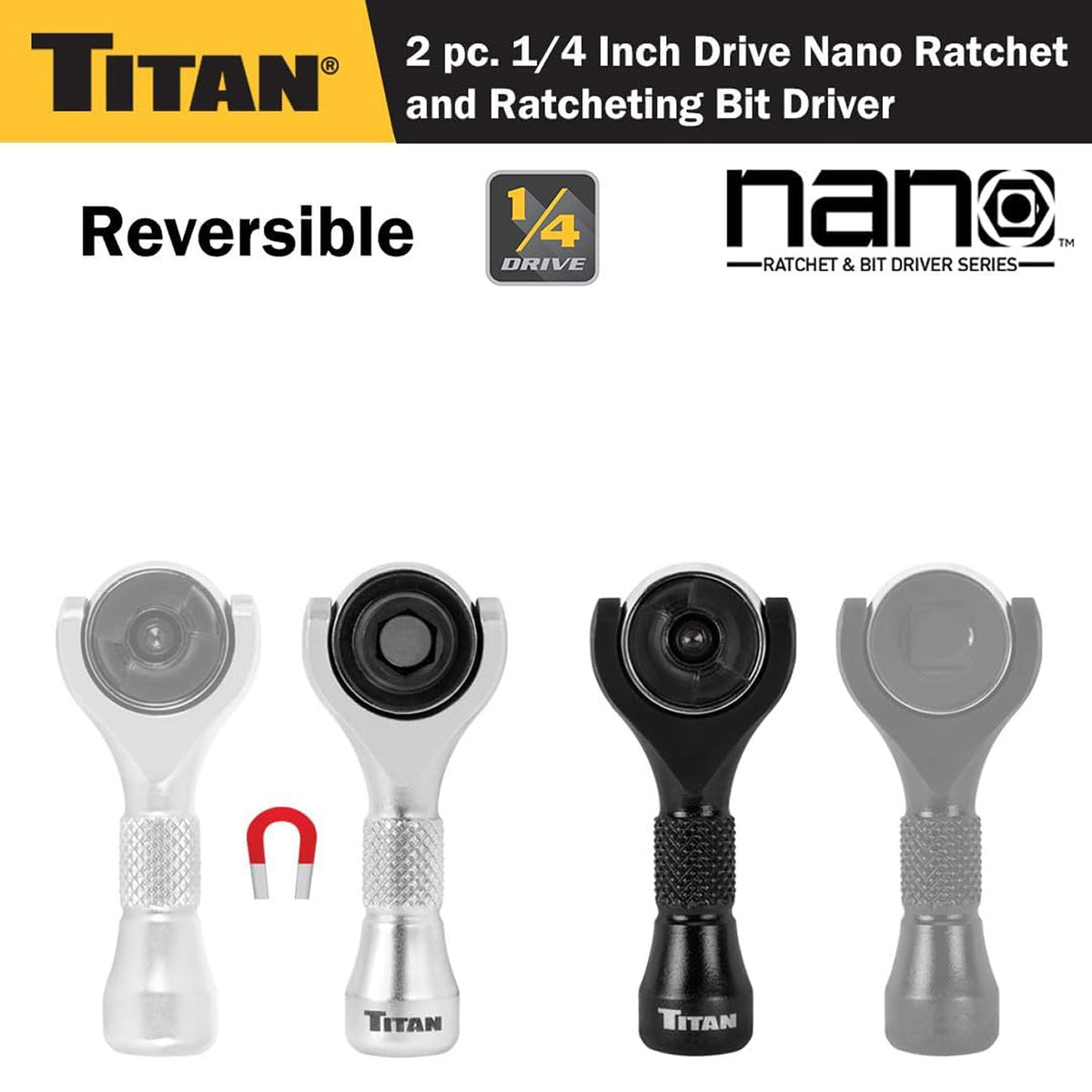 Titan 1/4" Drive 90-Tooth Swivel and Ratcheting Bit Driver (2-Piece)