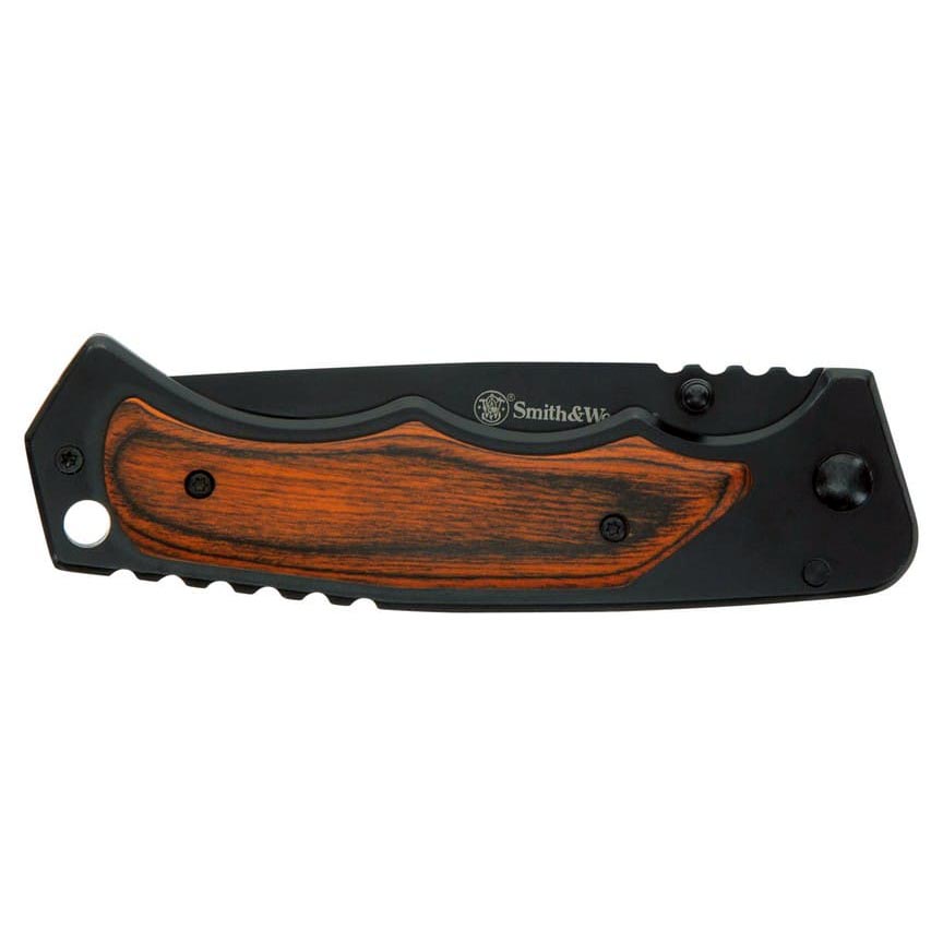 Smith & Wesson 3.7″ Folding Pocket Knife (Black with Wood Overlays) 1147091
