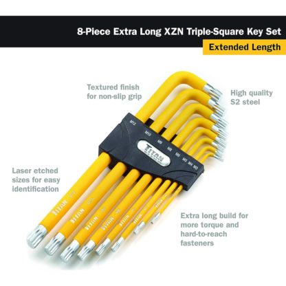 Titan 12733 Extra-Long Triple-Square Key Set (8 Piece Set)