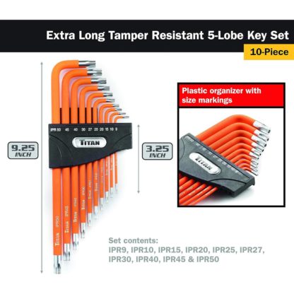 Titan 12734 Tamper Resistant (Security Pentalope) 5-Lobe Key Set (10 Piece Set)