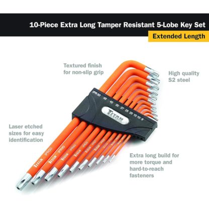 Titan 12734 Tamper Resistant (Security Pentalope) 5-Lobe Key Set (10 Piece Set)