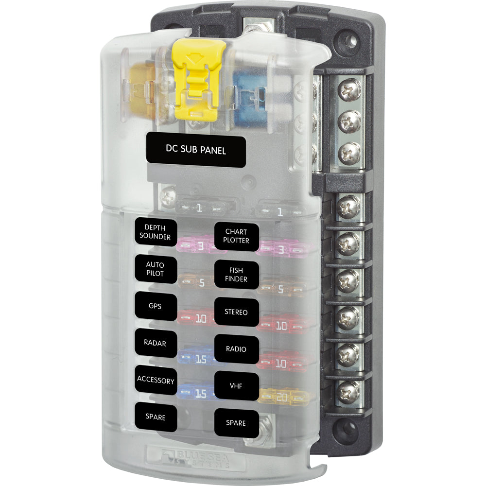 Blue Sea 5026 ST Blade Fuse Block w/Cover 12 Circuit w/Negative Bus 16508