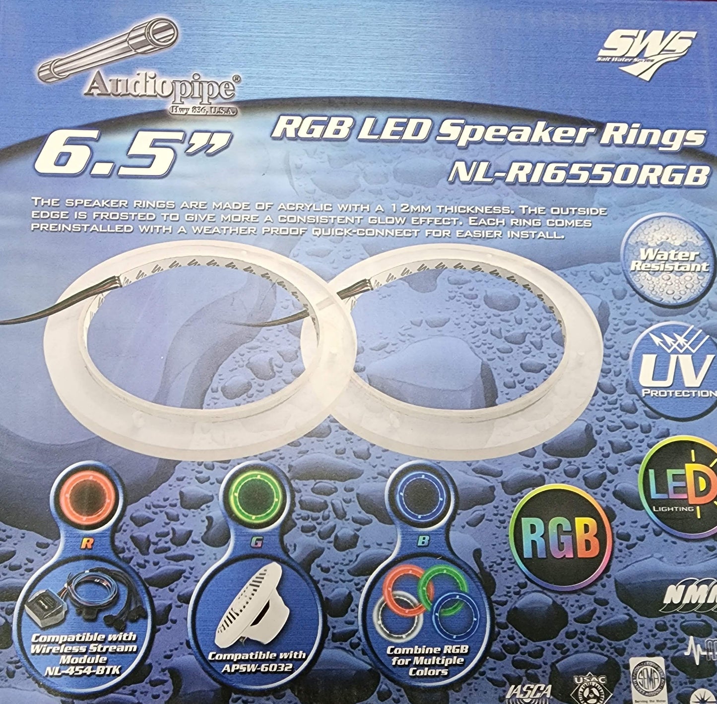 Audiopipe NLRI6550RGB 6.5" RGB LED Marine speaker ring (pair)