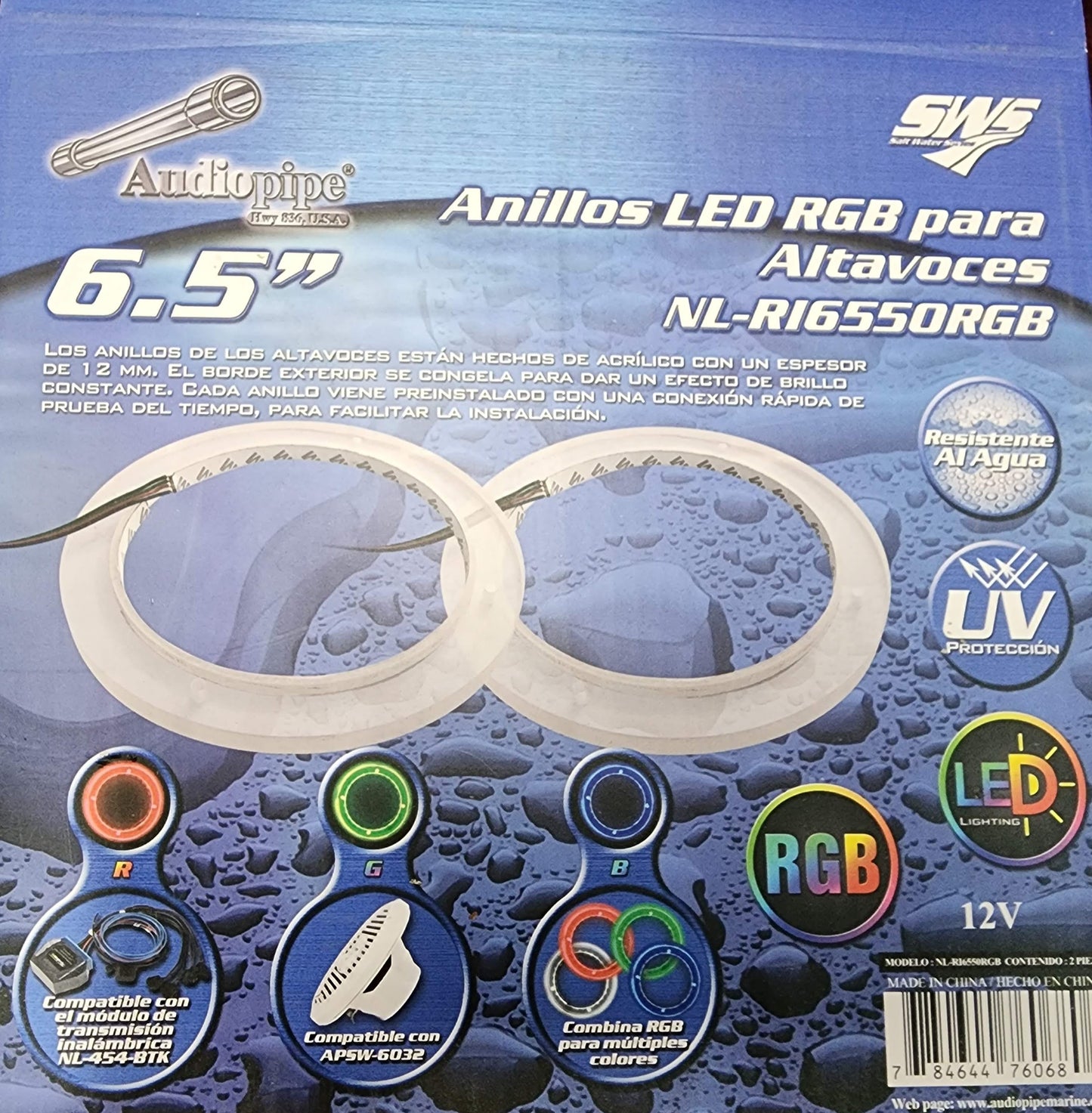 Audiopipe NLRI6550RGB 6.5" RGB LED Marine speaker ring (pair)