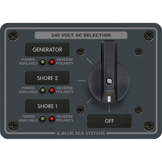 Blue Sea 8361 AC Rotary Switch Panel 65 Ampere 3 Positions + OFF, 3 Pole 20804