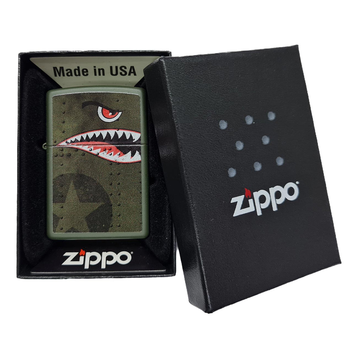 Zippo 22CI413623 Windproof Lighter Fighter Plane "Shark Teeth" Matte Green