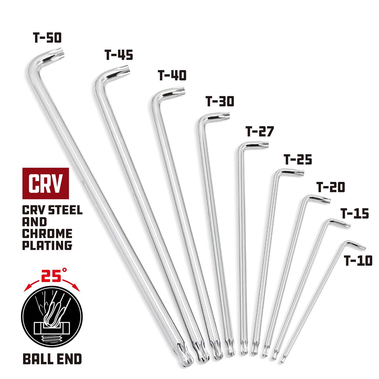 Powerbuilt Stubby Long Arm Torx Key Wrench Set (9 Piece Set) 240101