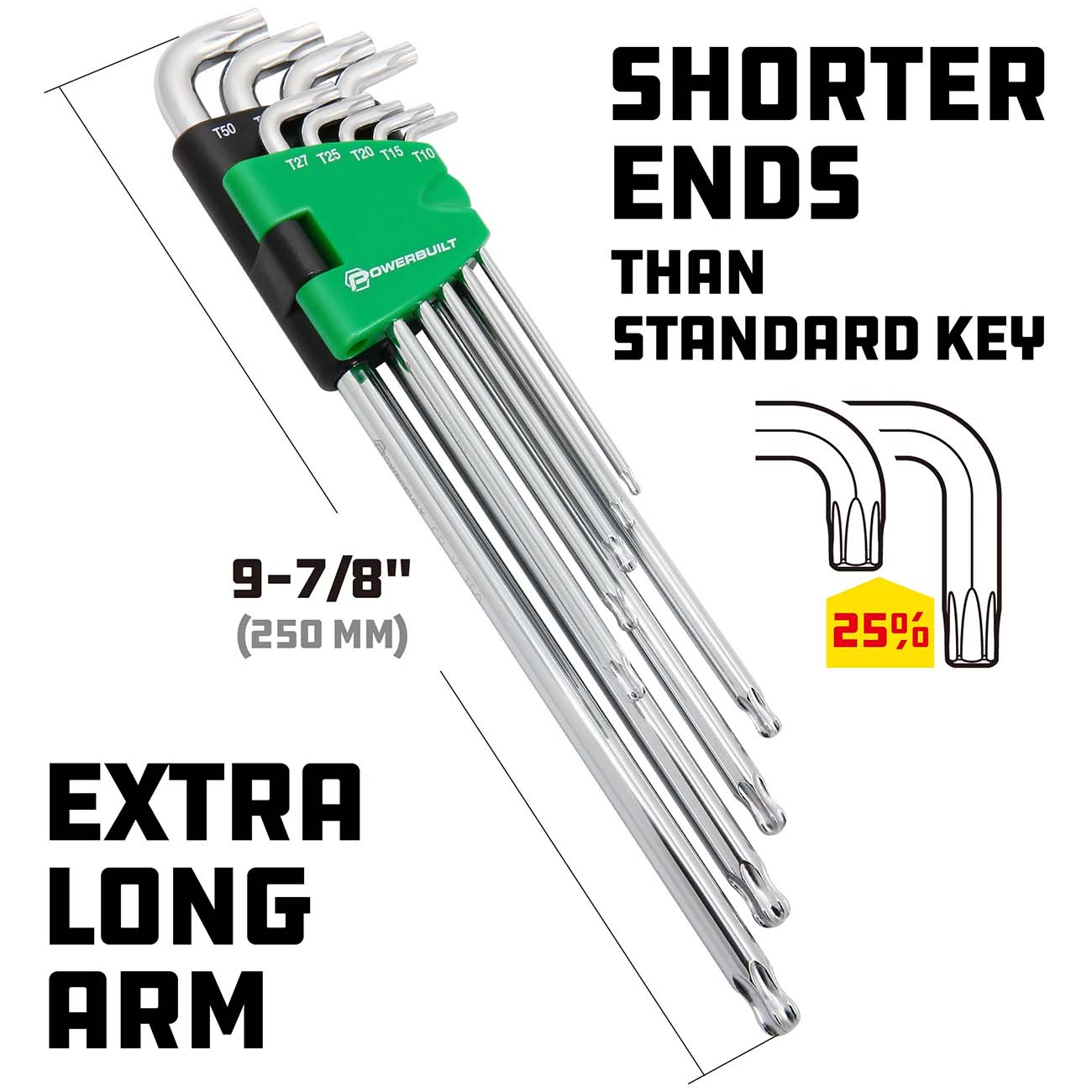 Powerbuilt Stubby Long Arm Torx Key Wrench Set (9 Piece Set) 240101