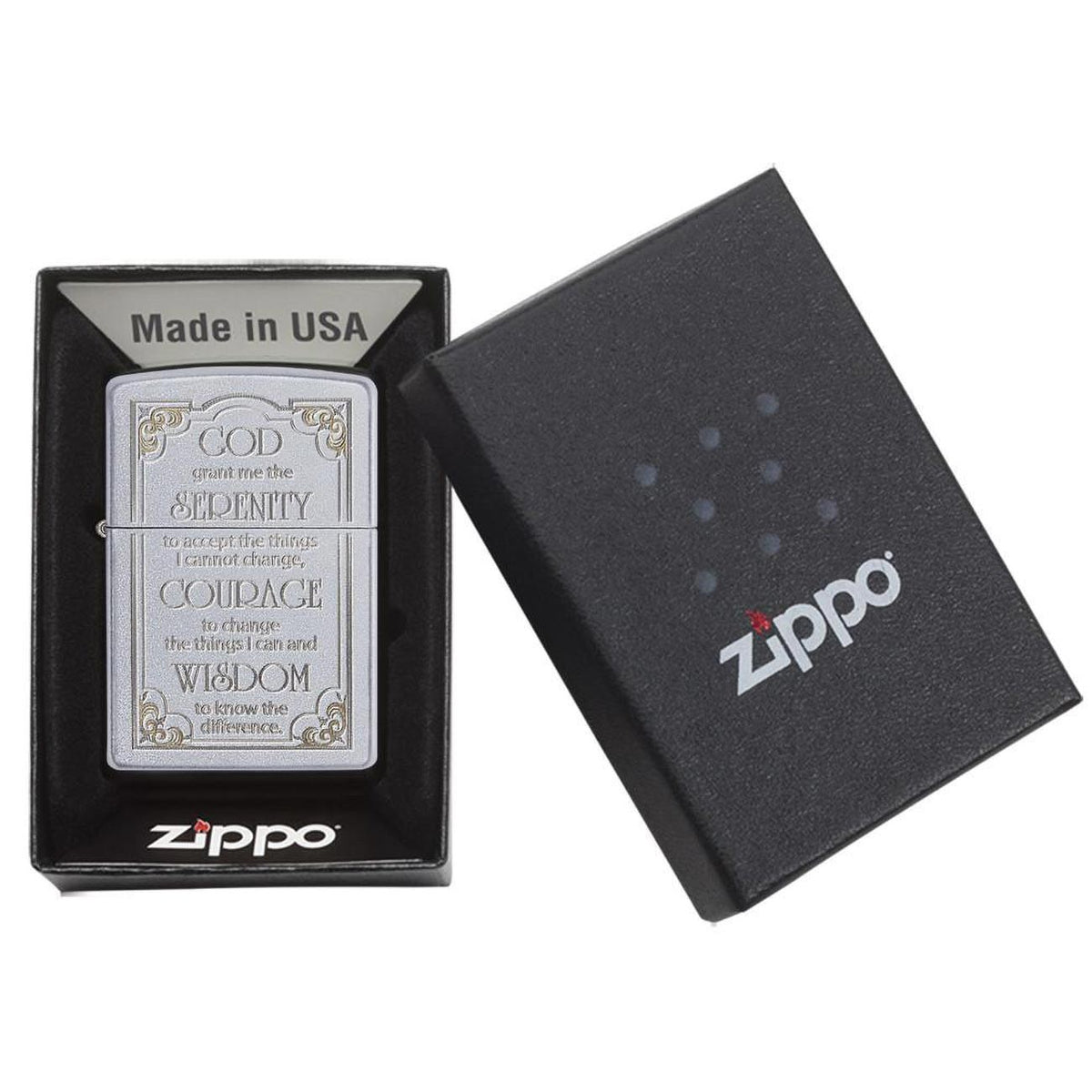 Zippo 28458 Windproof Lighter Serenity Prayer, Satin Chrome Finish