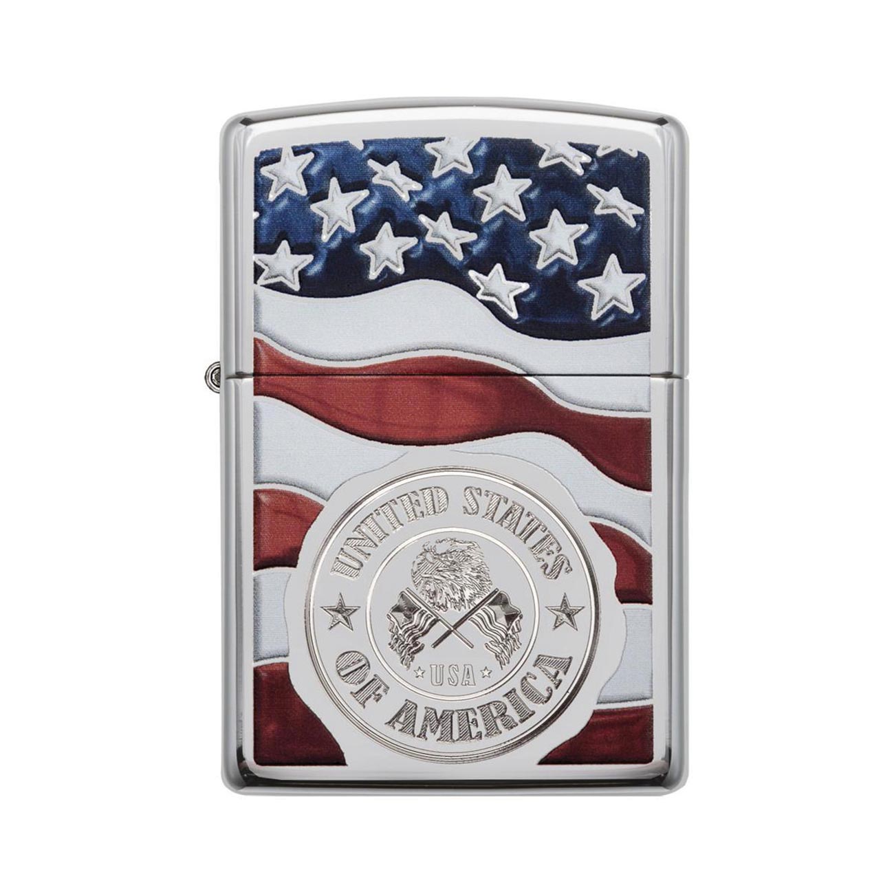 Zippo 29395 Windproof Lighter American Stamp on Flag, High Polish Chrome Finish