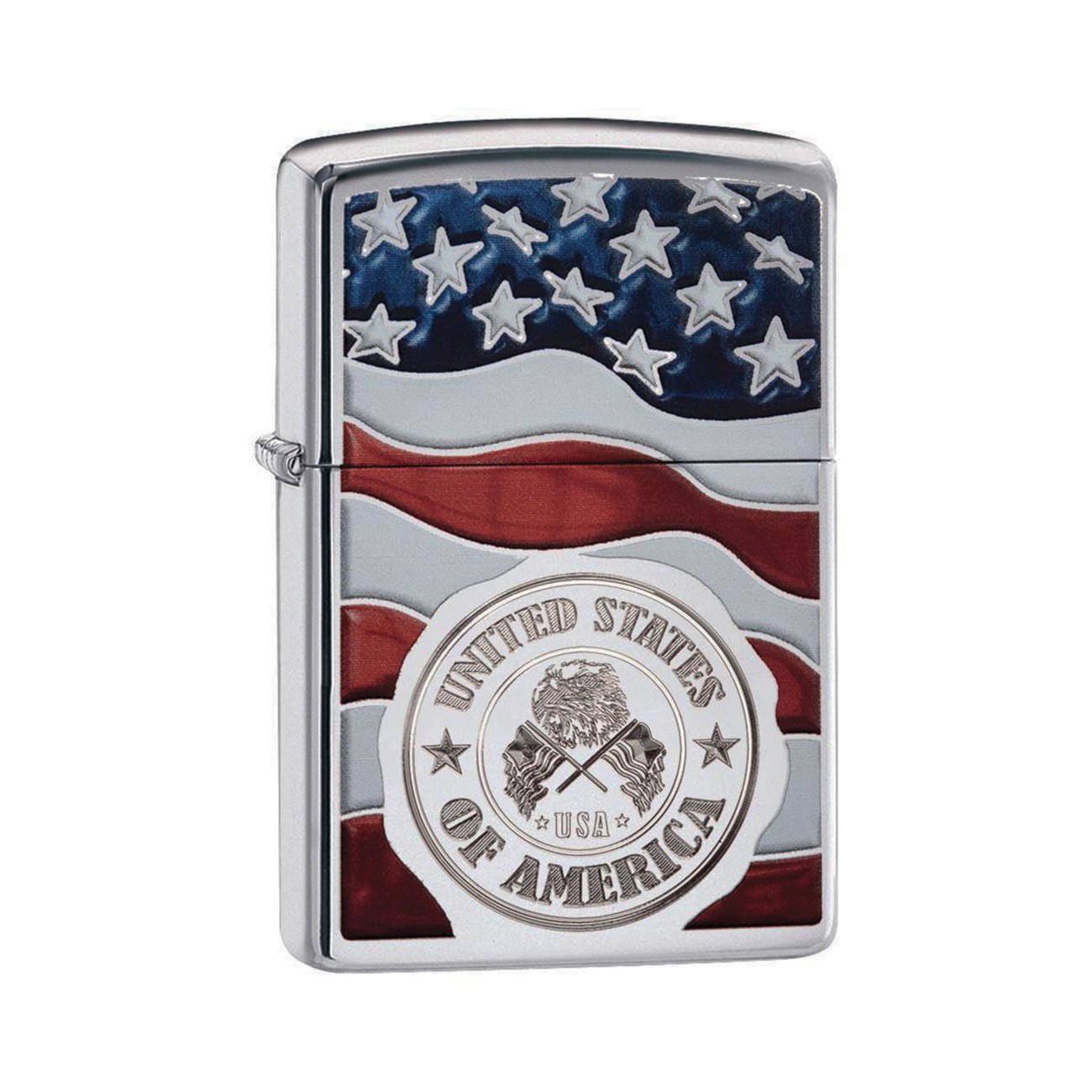 Zippo 29395 Windproof Lighter American Stamp on Flag, High Polish Chrome Finish