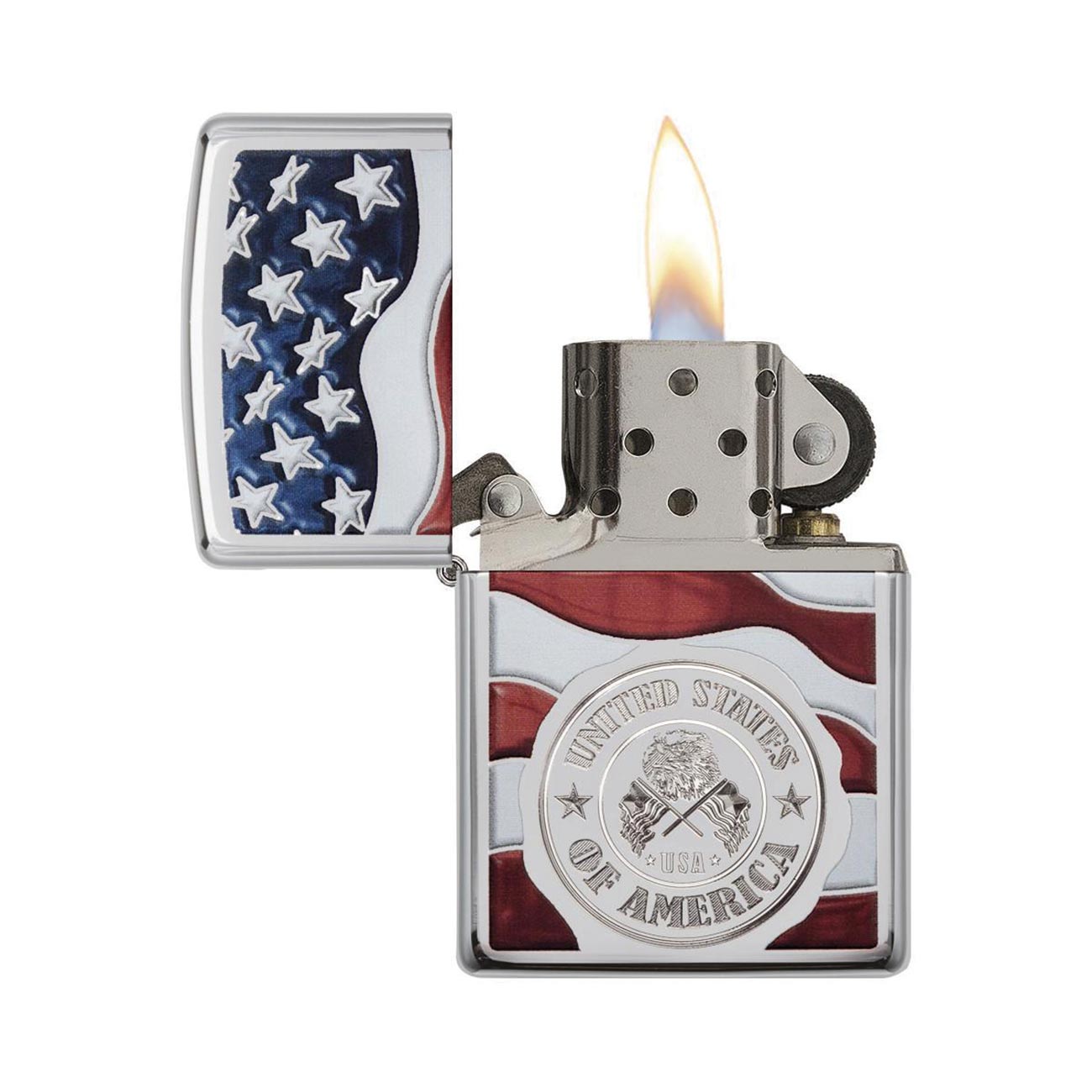 Zippo 29395 Windproof Lighter American Stamp on Flag, High Polish Chrome Finish
