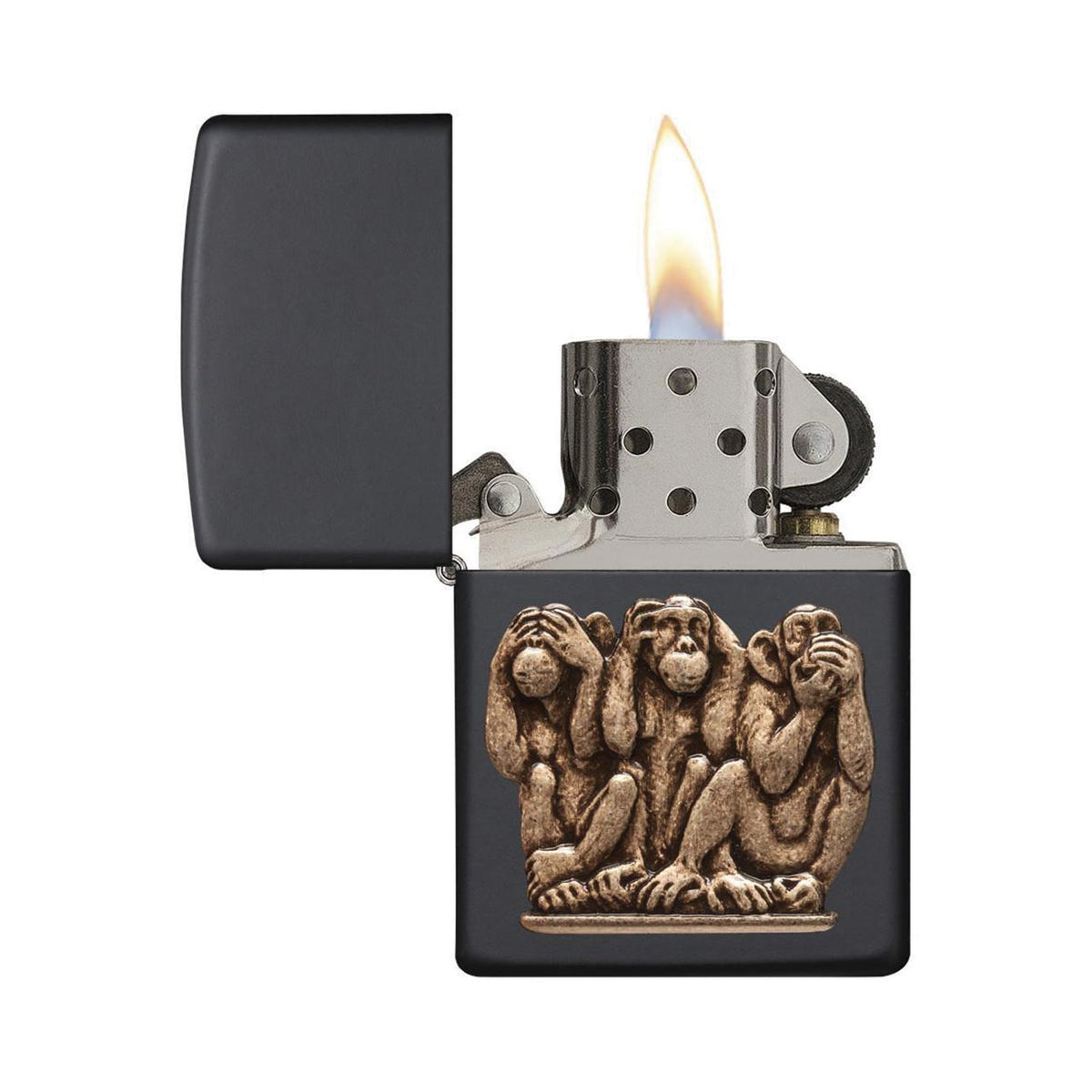 Zippo 29409 Windproof Lighter Three Monkeys, Black Matte Finish