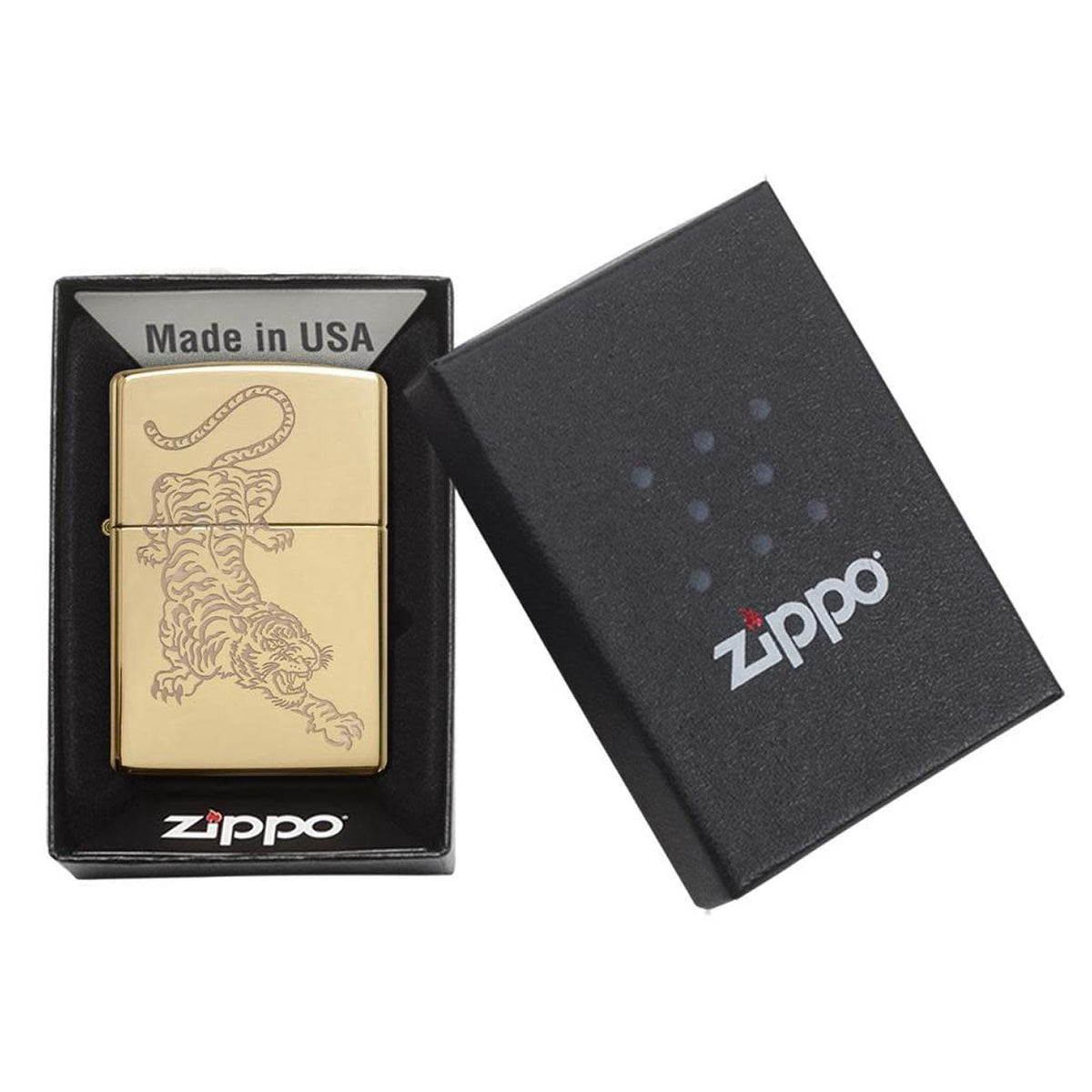 Zippo Windproof Lighter - Tiger Design Gold 29884