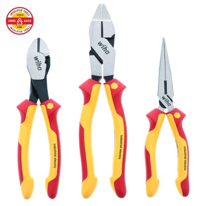 Wiha 32968 Insulated Industrial Grip Pliers and Cutters (3 Piece Set)