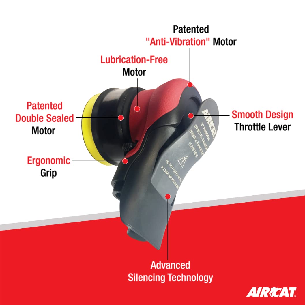 AIRCAT Pneumatic Tools 6700-3-336 Non Vac Orbital Palm Sander & Polisher 11k RPM