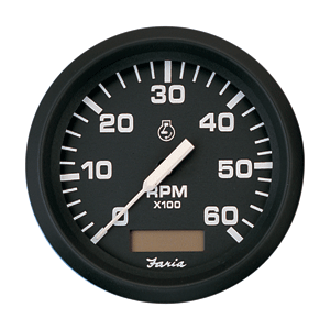 Faria 32832 Euro Black 4" Tachometer w/Hourmeter - 6,000 RPM (Gas - Inboard)