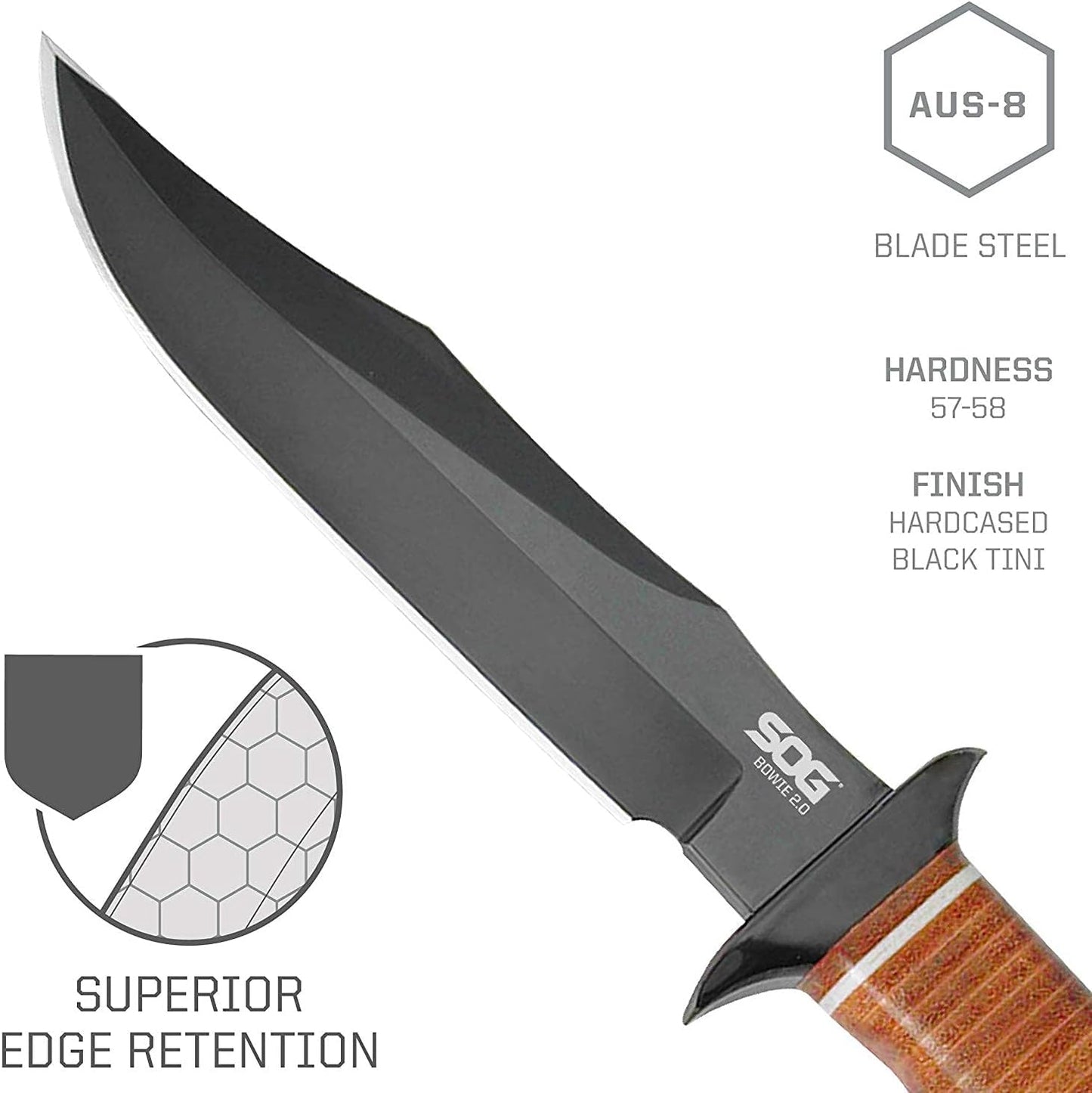 SOG Bowie 2.0 Fixed Blade Knife-Tactical Knife 6.4 Inch Blade Hard Case S1T-L