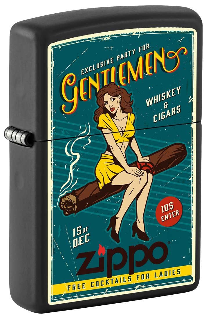 Zippo Lighter: Cigar Pin-up Girl - Black Matte 81329
