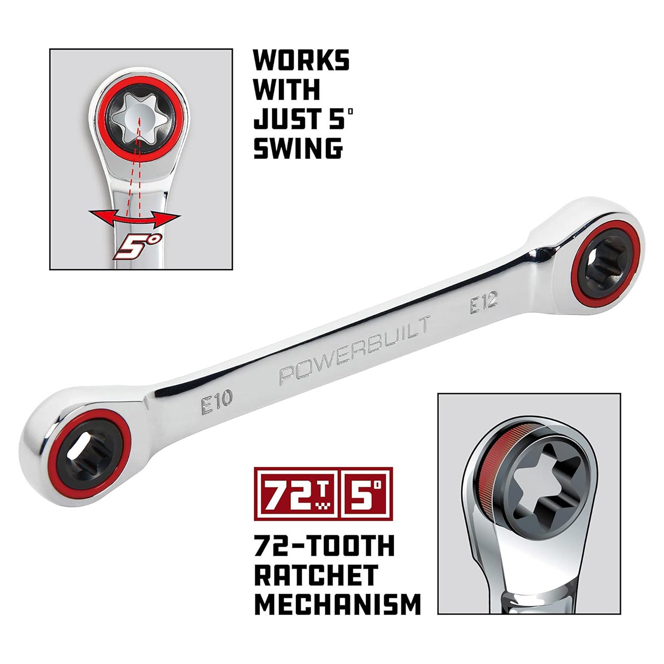 Powerbuilt Ratcheting Double Box-End E-Star Wrench – E10/E12 641760
