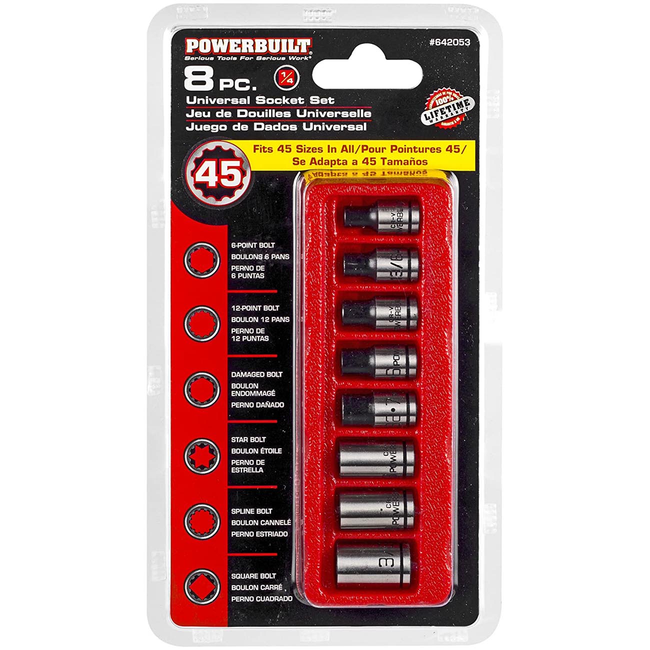 PowerBuilt 1/4″ Drive Universal Socket Set with Storage Tray (8 Sockets) 642053