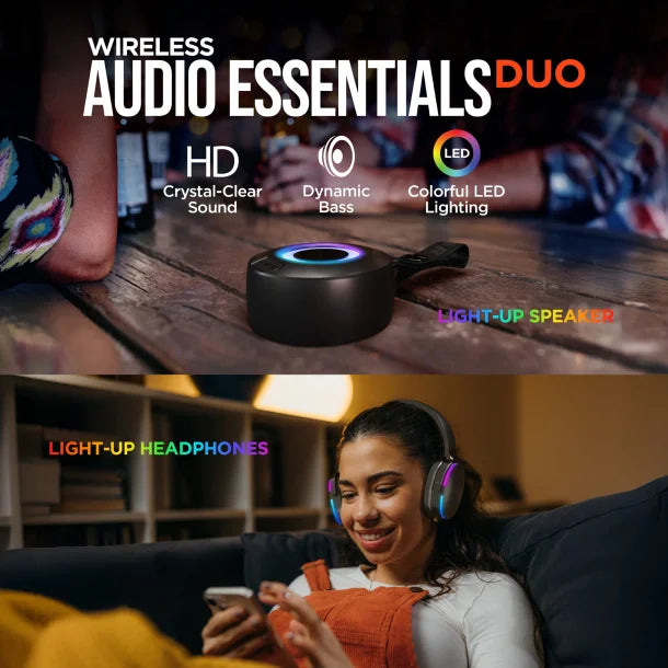 HyperGear 15861 Wireless Light-up Bluetooth Speaker and Headphones (Black)