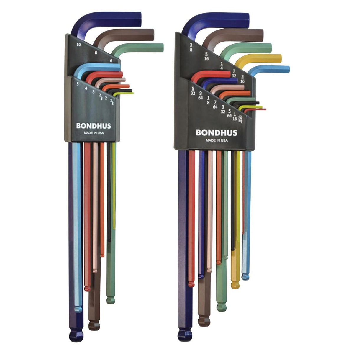 Bondhus ColorGuard Plated Balldriver Metric/SAE Ball End HEX L-Keys Double Set