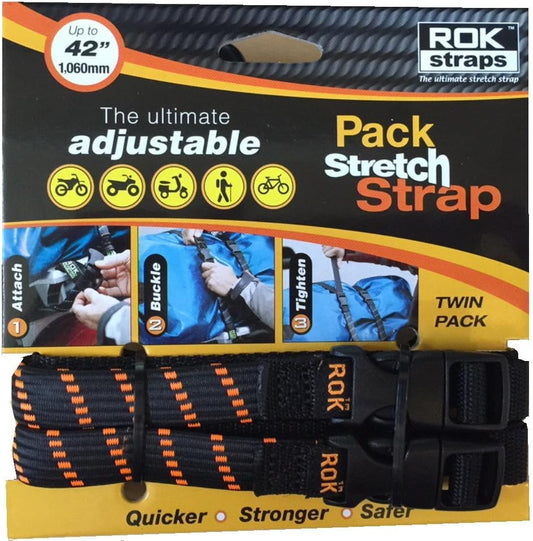 ROK Straps 10306 Black/Orange 12" - 42" Pack Adjustable Stretch Strap