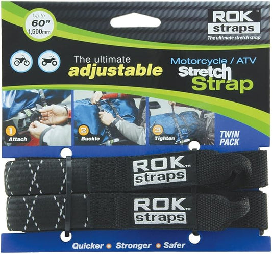 ROK Straps 10050 Black/Reflective 18" - 60" Motorcycle/ATV Adjustable Stretch Strap