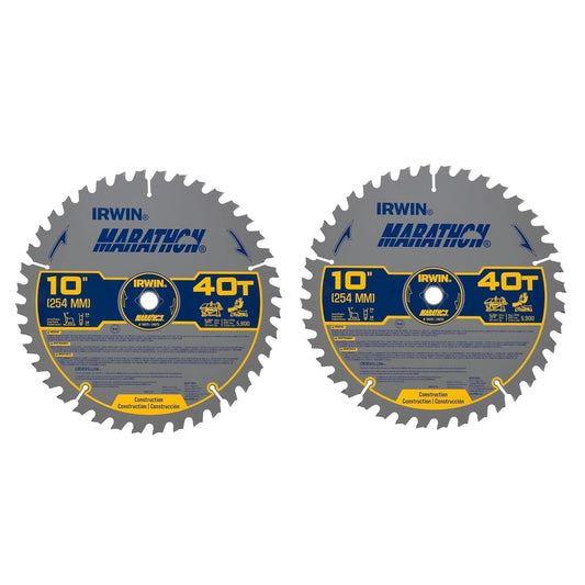 IRWIN 10in 40Tooth Rough Finish Tungsten Carbide-tipped Steel Miter/Table Saw Blades 2Pack