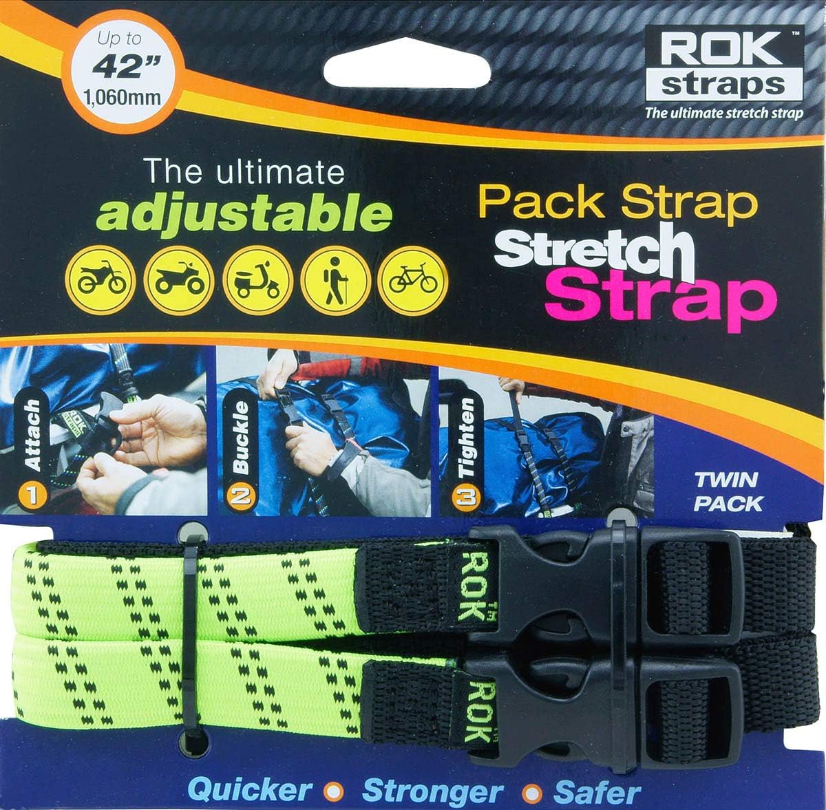 ROK Straps 10307 12"-42" Adjustable Loop Strap Hi-Vis Green 2 Pack