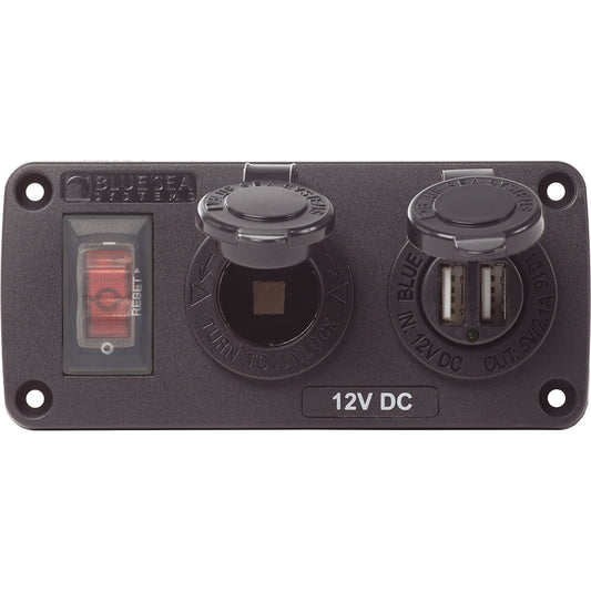 Blue Sea 4363 Water Resistant USB Panels 15A Circuit Breaker, 12V Socket 75133
