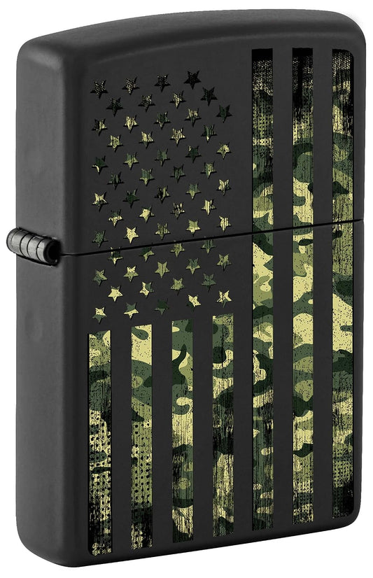 Zippo Lighter, Camouflage United States Flag - Black Matte 80983