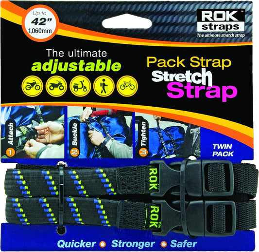 ROK Straps 10305 12'-42' Adjustable Pack Strap 2 pack MotoPLaid Black-Blue-Green
