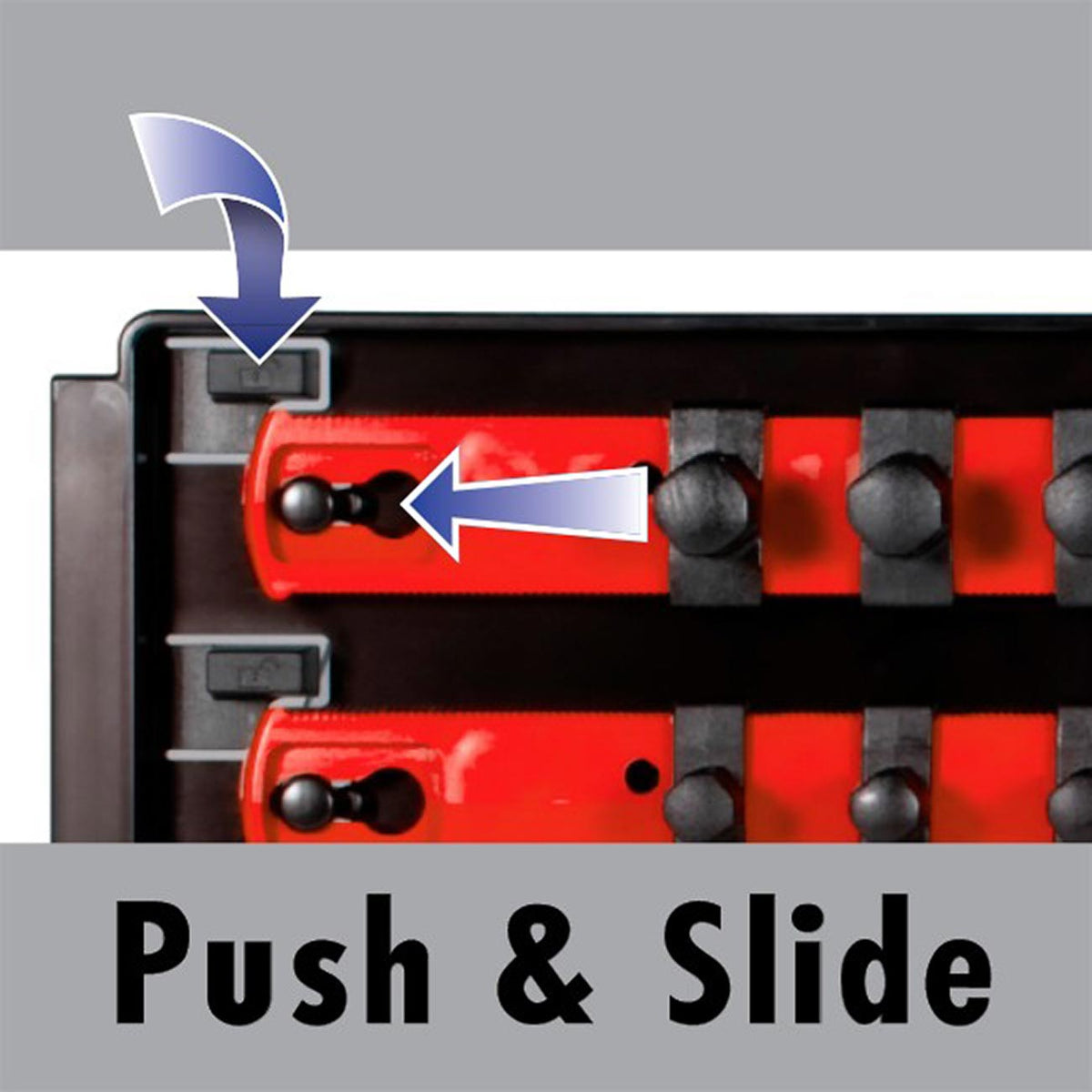 Ernst 2-Rail Twist Lock Socket Boss 13" Holds 28 Sockets for 3/8" Drive (Red)