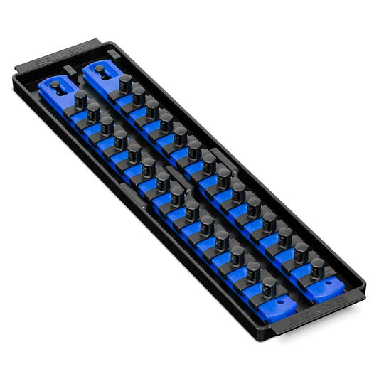 Ernst 2-Rail Socket Boss 13" Holds 28 Sockets for 3/8" Drive (Blue) 8496