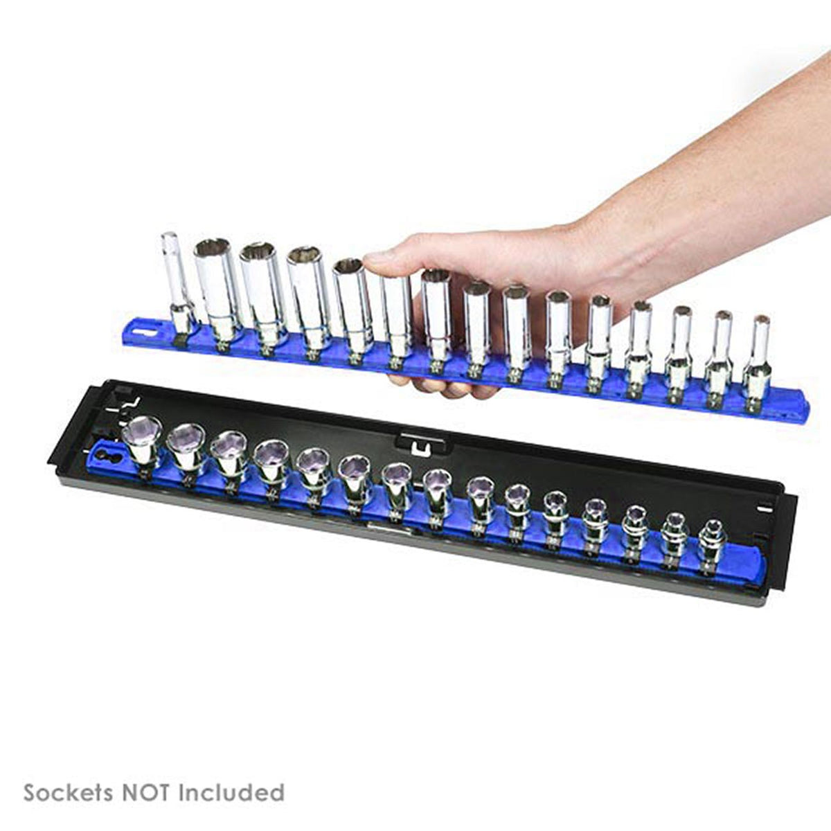 Ernst 2-Rail Socket Boss 13" Holds 28 Sockets for 3/8" Drive (Blue) 8496